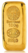 Lingou de aur 100 grame Argor Heraeus turnat 