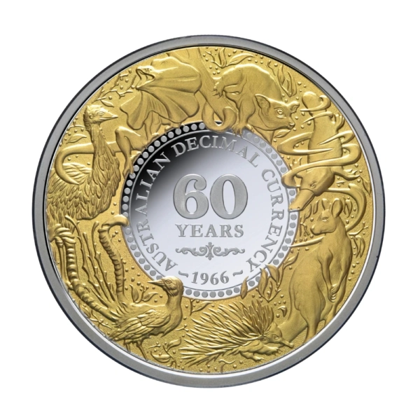 1 uncie Moneda de Argint 60 de Ani de Moneda Zecimala 2026, Aurire 24K