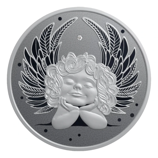 1 uncie Moneda de Argint Little Silver Angel cu Diamant Natural